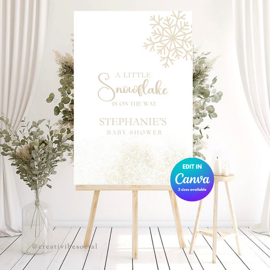 Neutral Snowflake Baby Shower Welcome sign - 6 avalaible designs to choose from