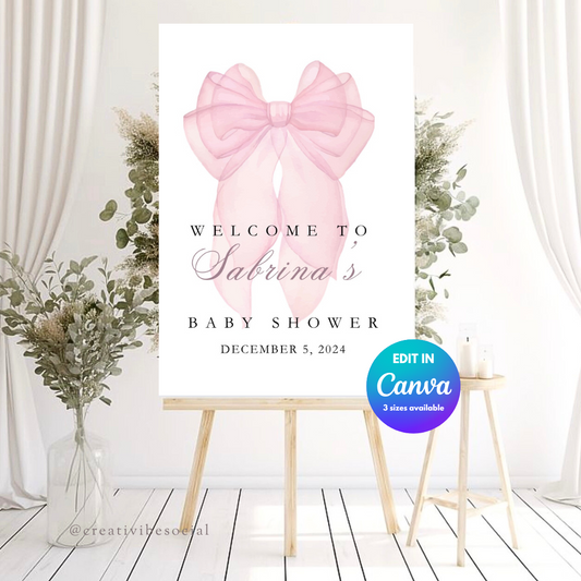 Blush Pink Ribbon Welcome sign for Baby Shower 6 avalaible designs to choose from